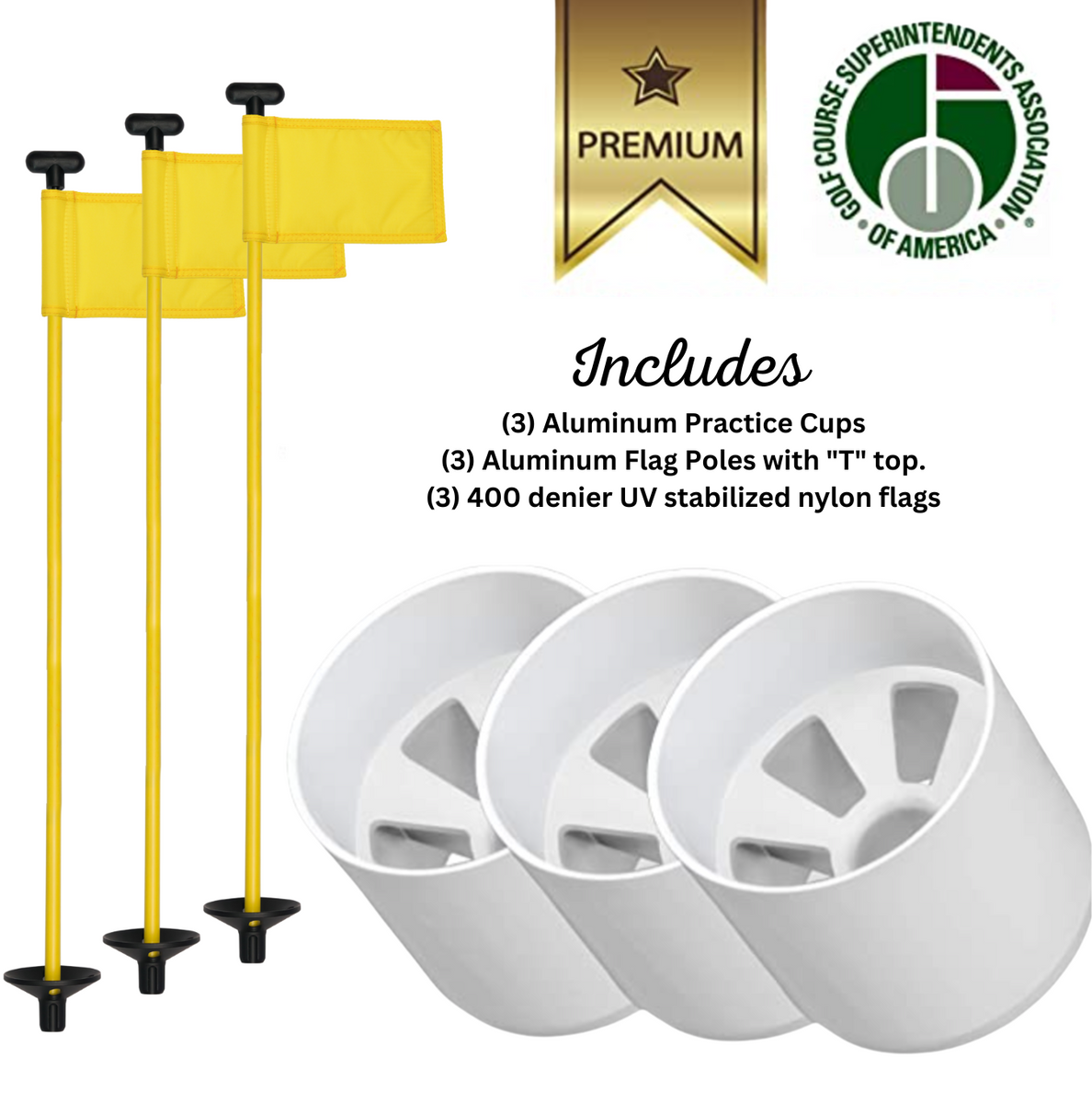 3Pack Combo Set For Putting Green Golf Flag and Cup Set
