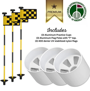 Striped Black & Yellow Flagpoles and Aluminum Cup Combos